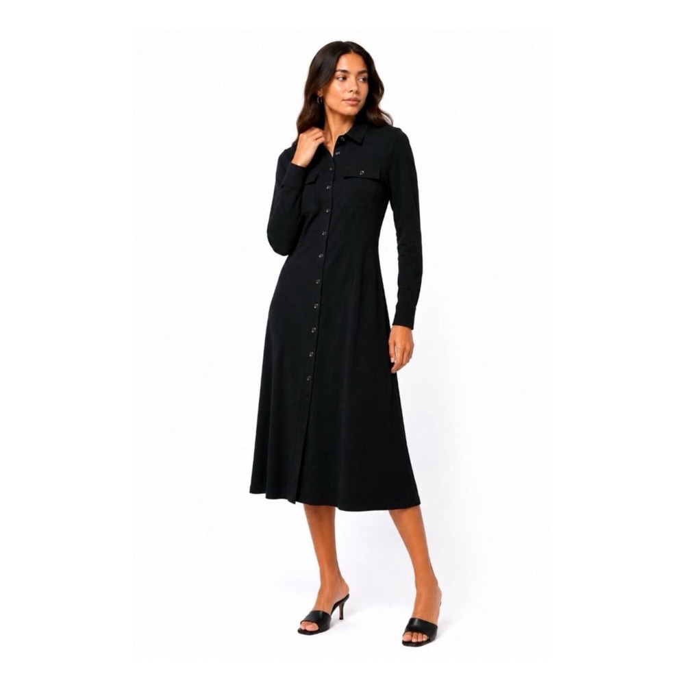 NWT Spartina‎ 449 Peyton Black Cotton Jersey Shirt Dress M Midi Long Sleeve $168